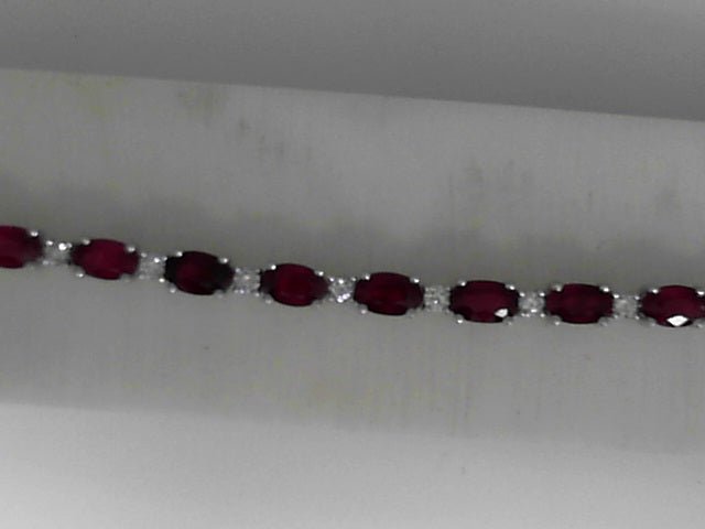 Vardy's Collection Oval Ruby and Round Diamond Tennis Bracelet in 14K White Gold (8.4ct)