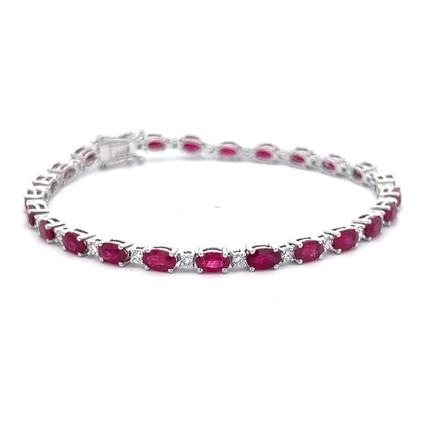 Vardy's Collection Oval Ruby and Round Diamond Tennis Bracelet in 14K White Gold (8.4ct)