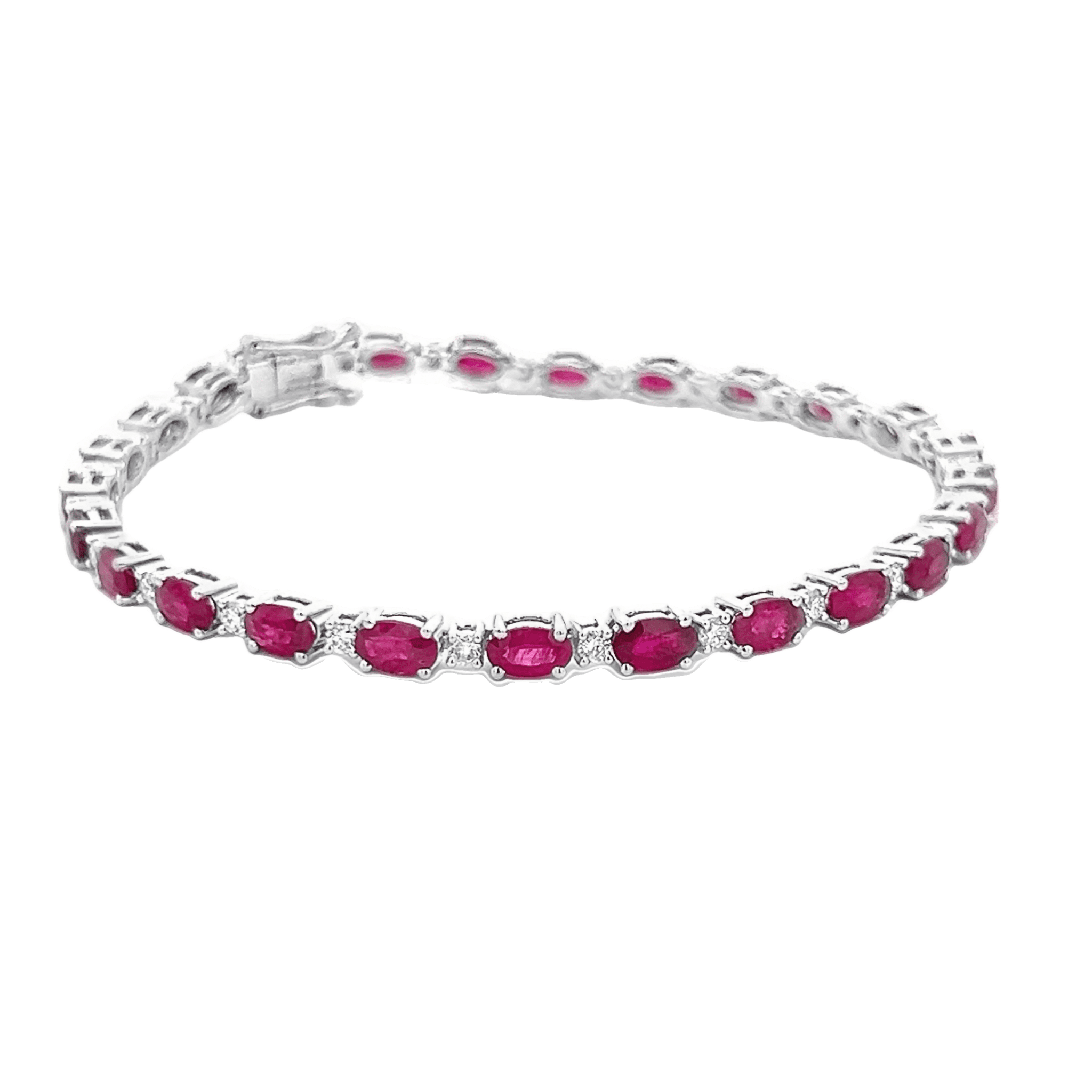 Vardy's Collection Oval Ruby and Round Diamond Tennis Bracelet in 14K White Gold (8.4ct)