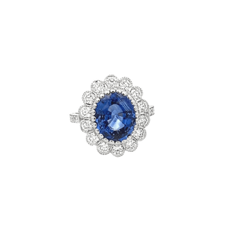 Vardy's Collection Oval Sapphire and Diamond Halo Fashion Ring in 14K White Gold (5.9ctw)