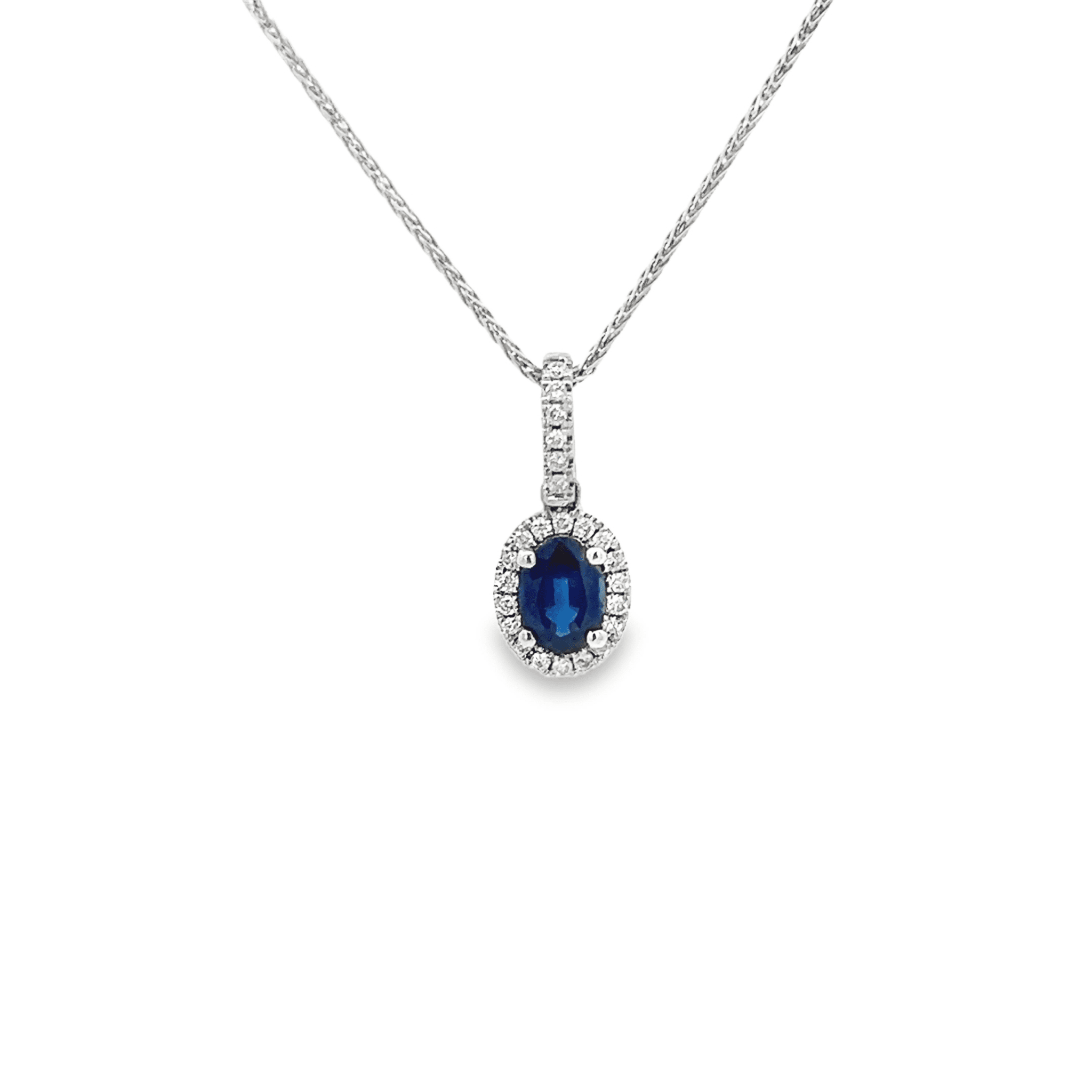 Vardy's Collection Oval Sapphire and Diamond Halo Pendant Necklace in 14K White Gold (1.31ctw)