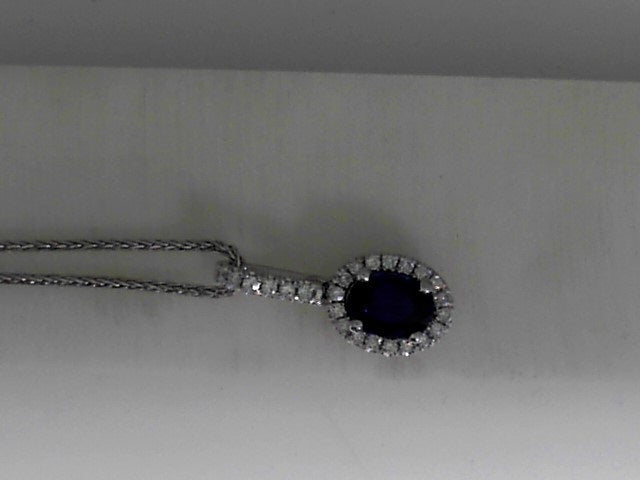 Vardy's Collection Oval Sapphire and Diamond Halo Pendant Necklace in 14K White Gold (1.31ctw)