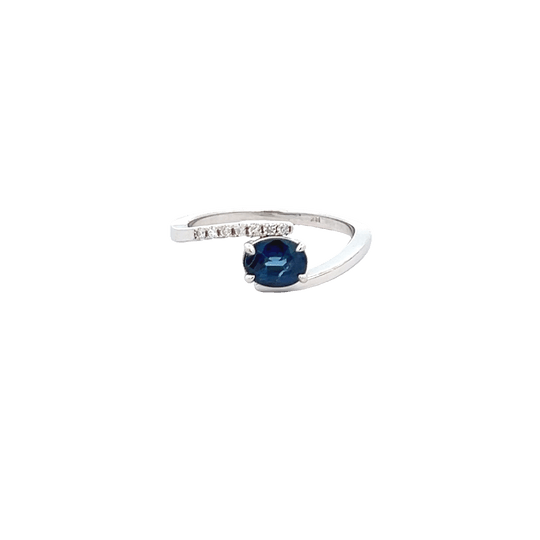Vardy's Collection Oval Sapphire and Round Diamond Fashion Ring in 14K White Gold (0.95ct)
