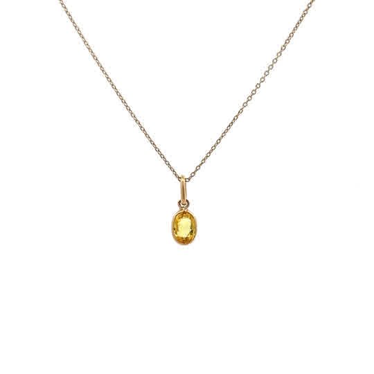 Vardy's Collection Oval Sapphire Drop Pennant Necklace in 18K Yellow Gold