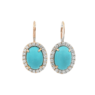 Vardy's Collection Oval Turquoise and Round Diamond Halo Earrings in 14K Yellow Gold (1.37ctw)