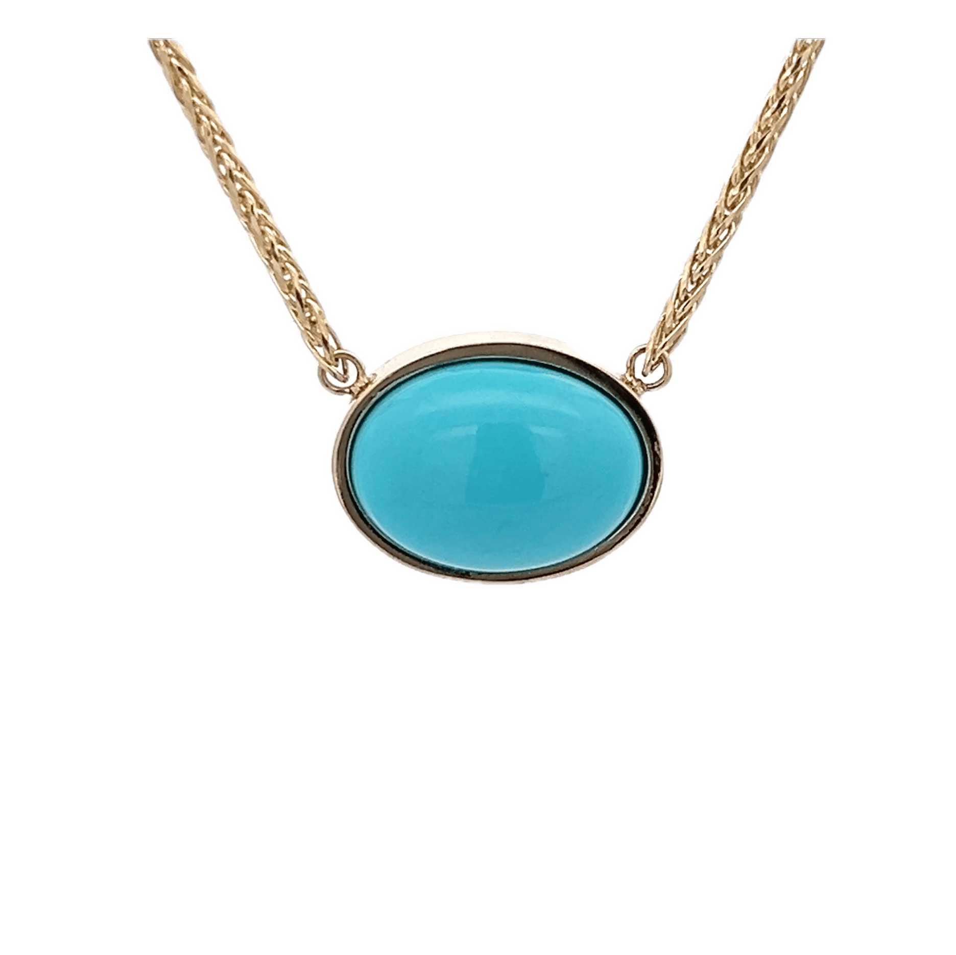 Vardy's Collection Oval Turquoise Bezel Pendant Necklace in 14K Yellow Gold