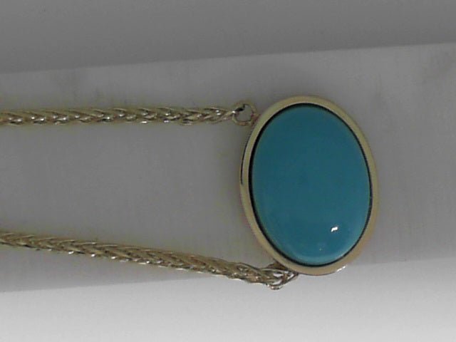 Vardy's Collection Oval Turquoise Bezel Pendant Necklace in 14K Yellow Gold
