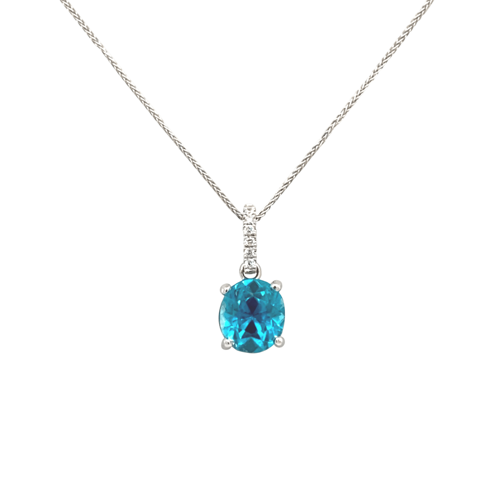 Vardy's Collection Oval Zircon Drop Pendant Necklace with Round Diamonds in 14K White Gold (3.06ct)