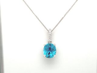 Vardy's Collection Oval Zircon Drop Pendant Necklace with Round Diamonds in 14K White Gold (3.06ct)