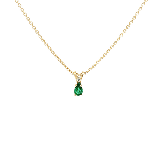 Vardy's Collection Pear Emerald and Round Diamond Box Pendant in 14K Yellow Gold (0.33ct)