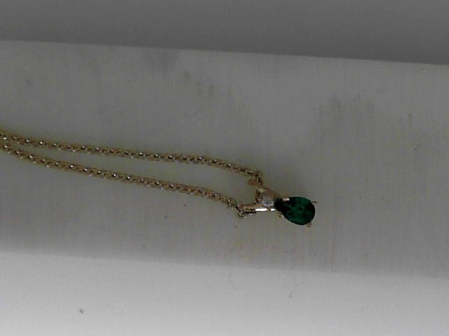 Vardy's Collection Pear Emerald and Round Diamond Box Pendant in 14K Yellow Gold (0.33ct)