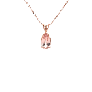 Vardy's Collection Pear Morganite Rabbit Ear Pendant Necklace in 14K Rosé Gold (3.20ct)