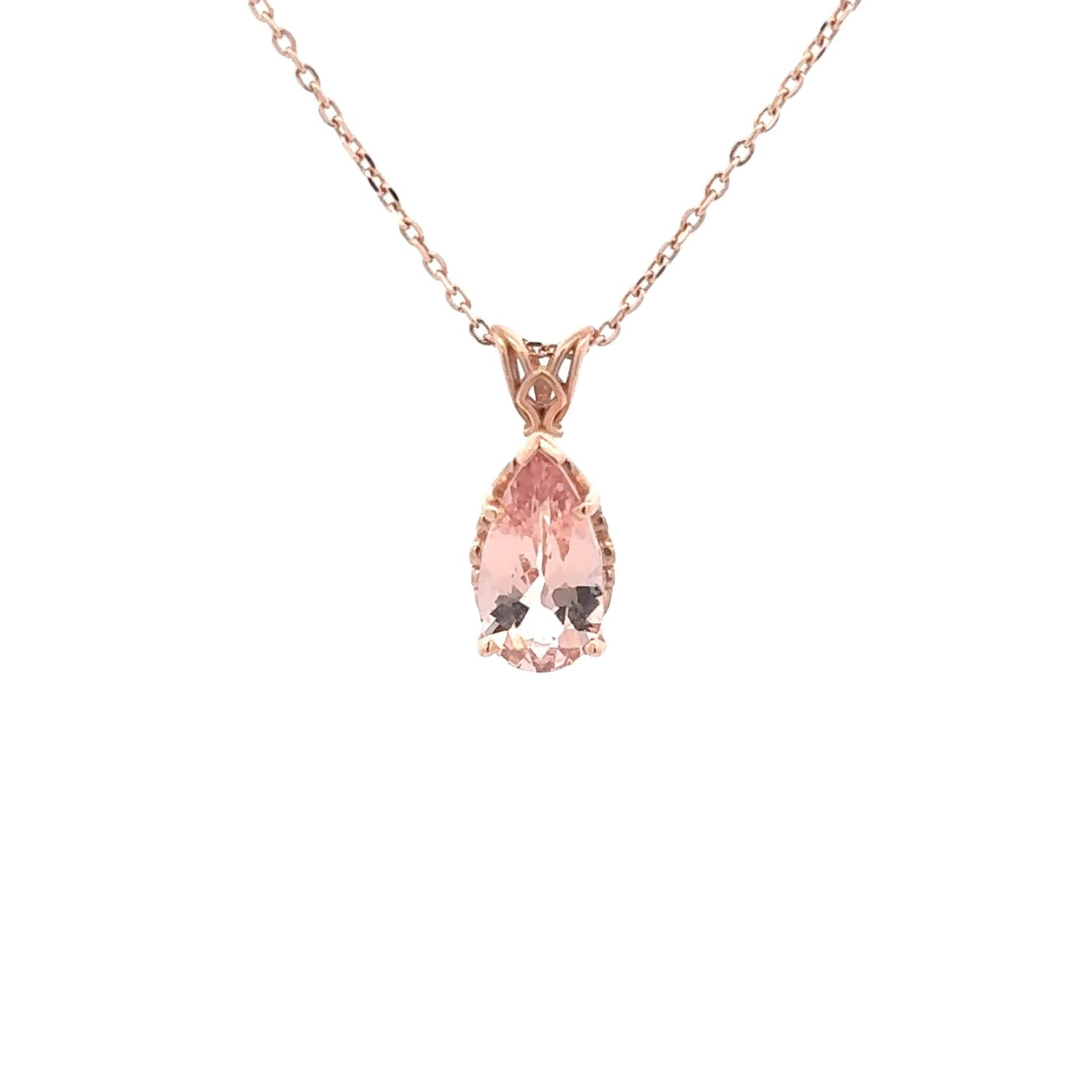 Vardy's Collection Pear Morganite Rabbit Ear Pendant Necklace in 14K Rosé Gold (3.20ct)