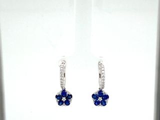 Vardy's Collection Pear Sapphire and Round Diamond Drop Earrings in 14K White Gold (1.42ct)