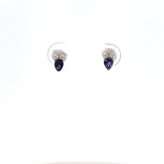 Vardy's Collection Pear Sapphire and Round Diamond Stud Earrings in 18K White Gold (0.4ct)