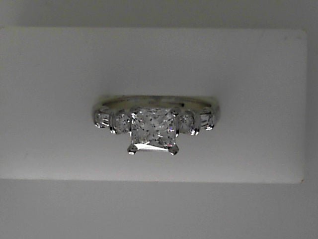 Vardy's Collection Princess Cut Diamond Platinum Engagement Ring (1.44ctw) with Round and Baguette Diamonds in Platinum