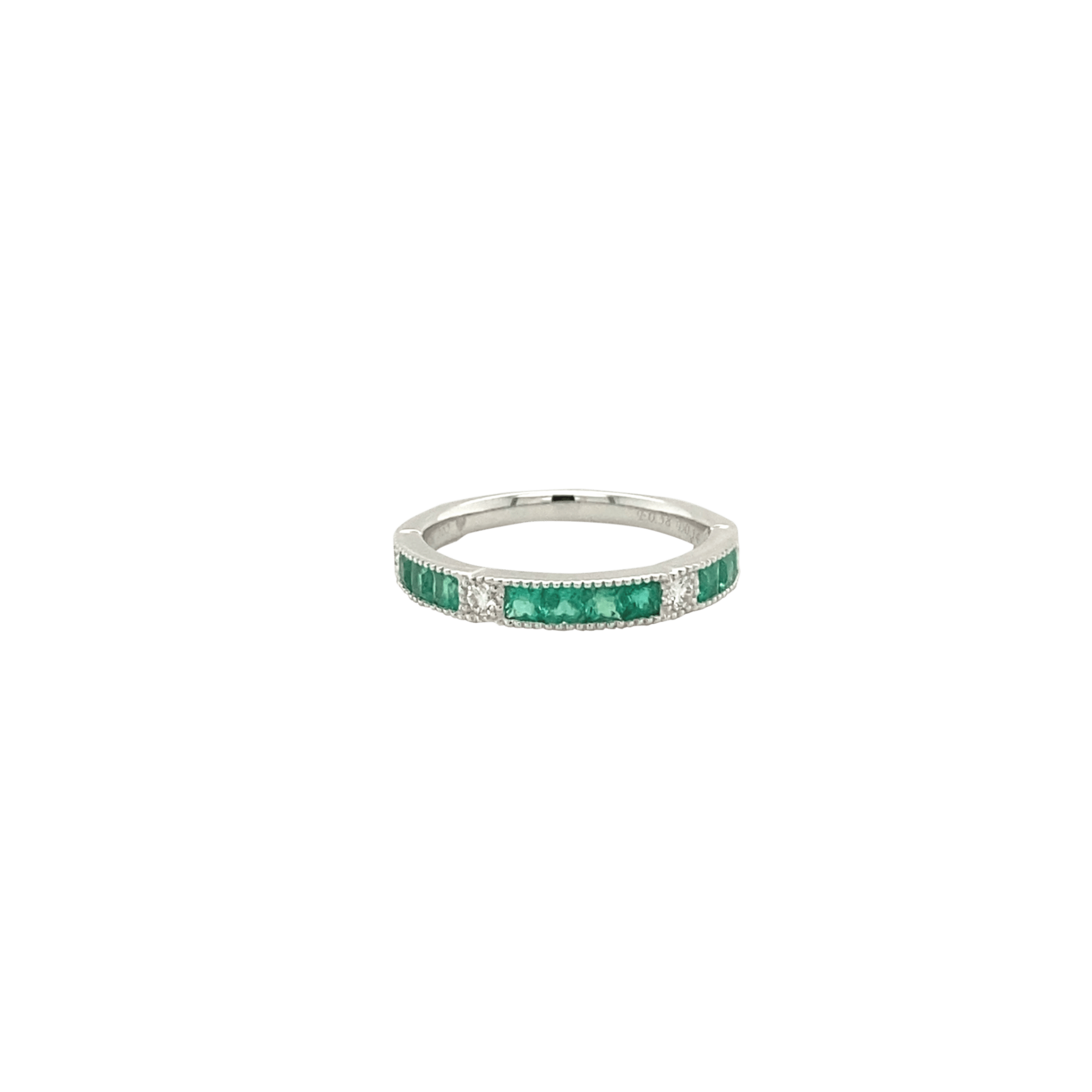 Vardy's Collection Princess Emerald and Round Diamond Contemporary Fashion Ring in 14K White Gold (0.72ct)