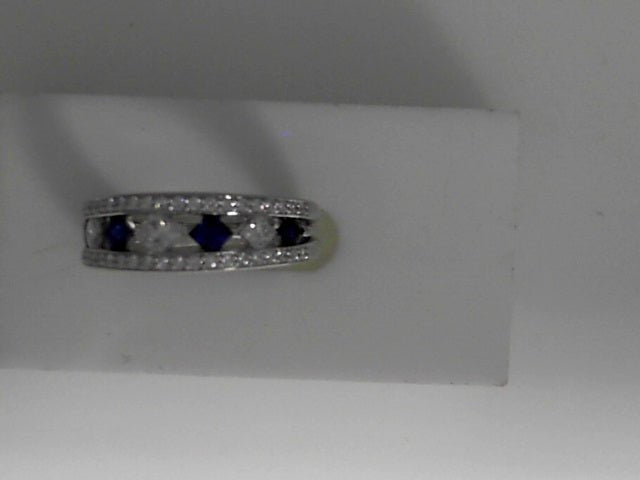 Vardy's Collection Princess Sapphire and Diamond Geometric Fashion Ring in 14K White Gold (1.27ctw)