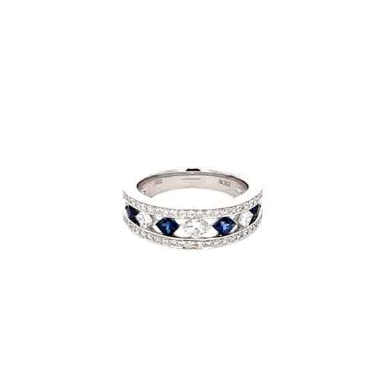 Vardy's Collection Princess Sapphire and Diamond Geometric Fashion Ring in 14K White Gold (1.27ctw)