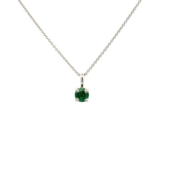 Vardy's Collection Rabbit Ear Pendant Necklace with 0.48ct Round Green Emerald in 14K White Gold