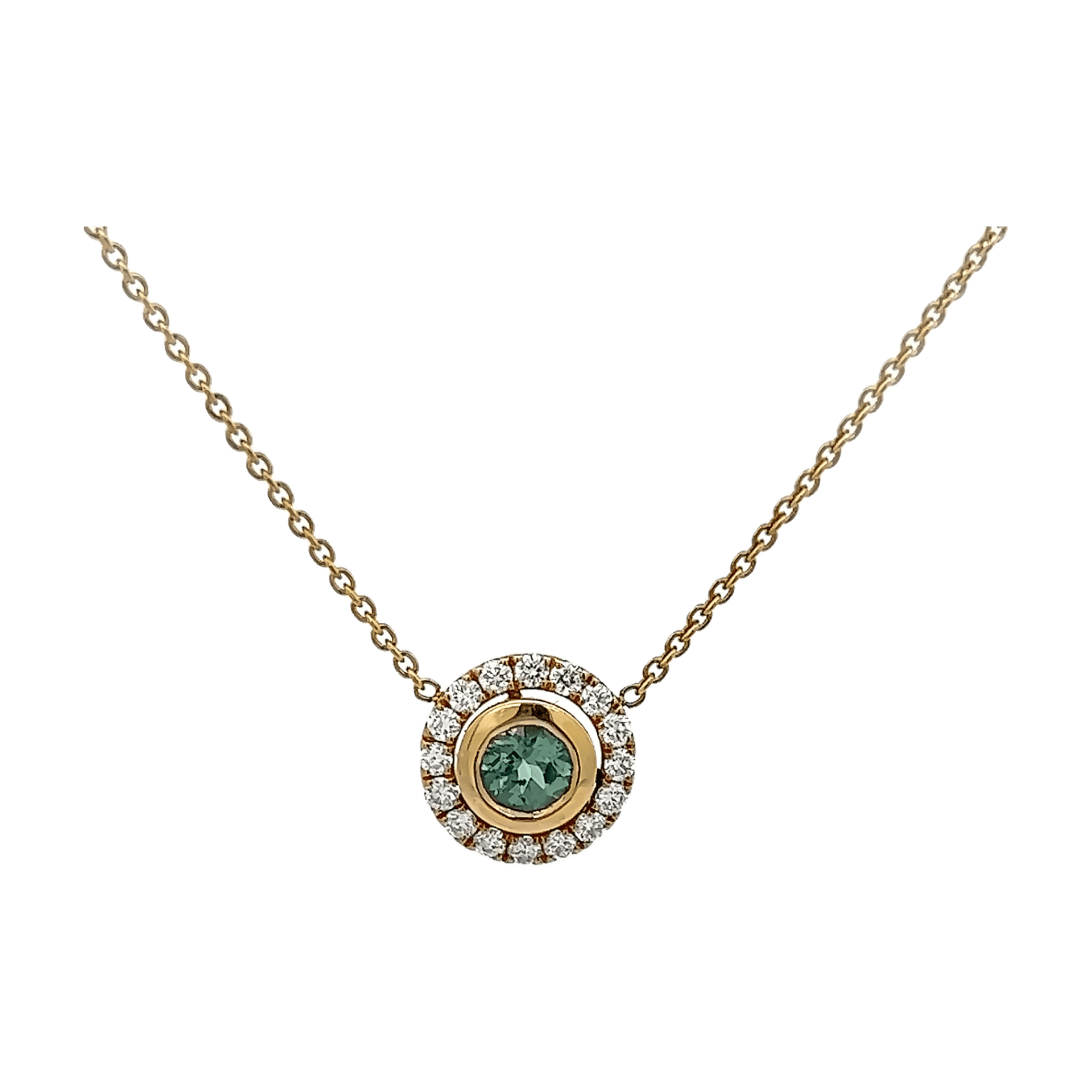 Vardy's Collection Round Alexandrite Bezel Pendant Necklace with Round Diamond Accents in 14K Yellow Gold (0.70ct)