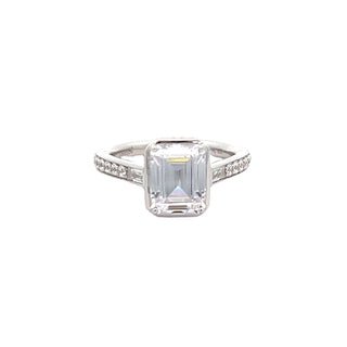 Vardy's Collection Round and Baguette Diamond Bezel Setting Engagement Ring in White 18K Stainless Steel (0.58ctw)