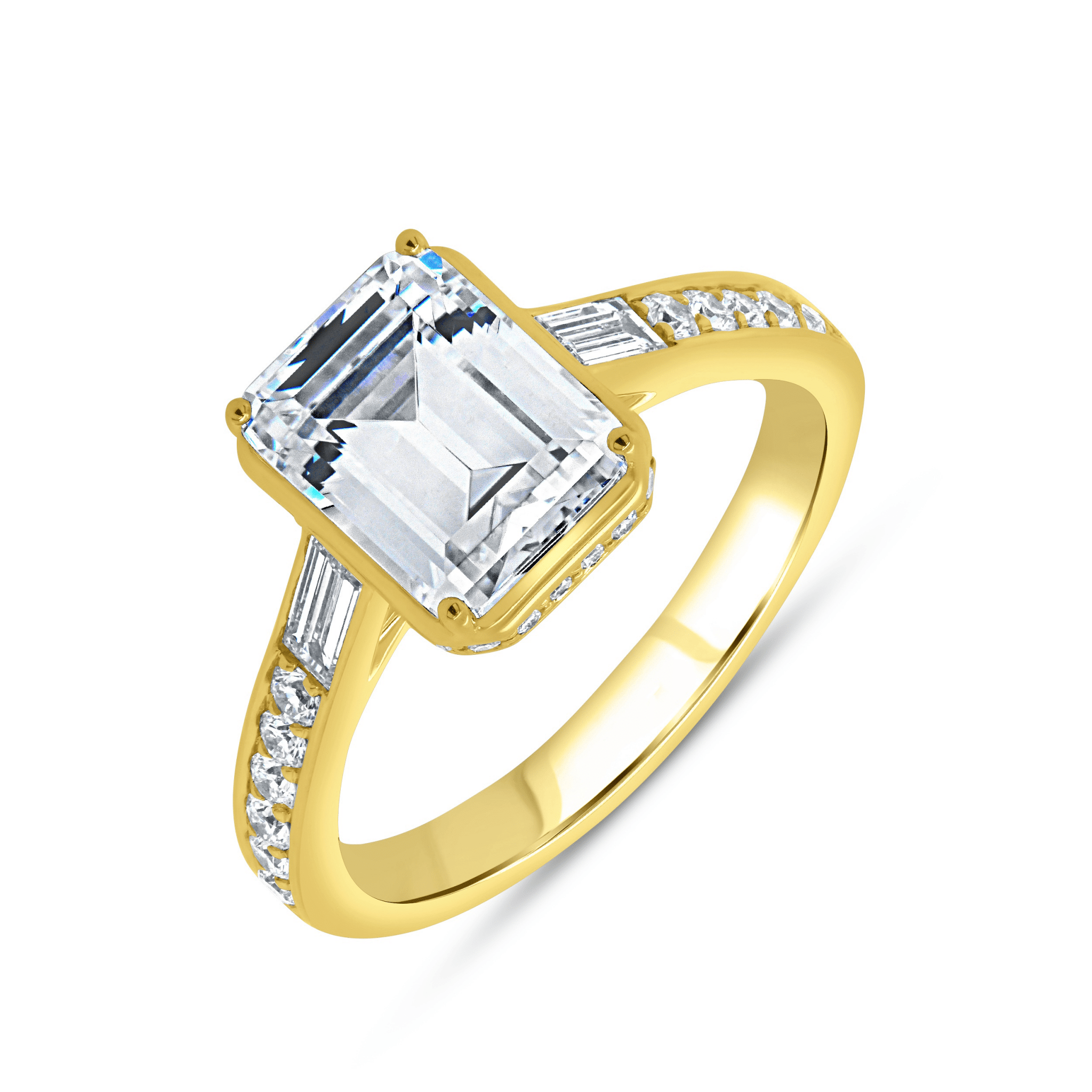 Vardy's Collection Round and Baguette Diamond Bezel Setting Engagement Ring in White 18K Stainless Steel (0.58ctw)