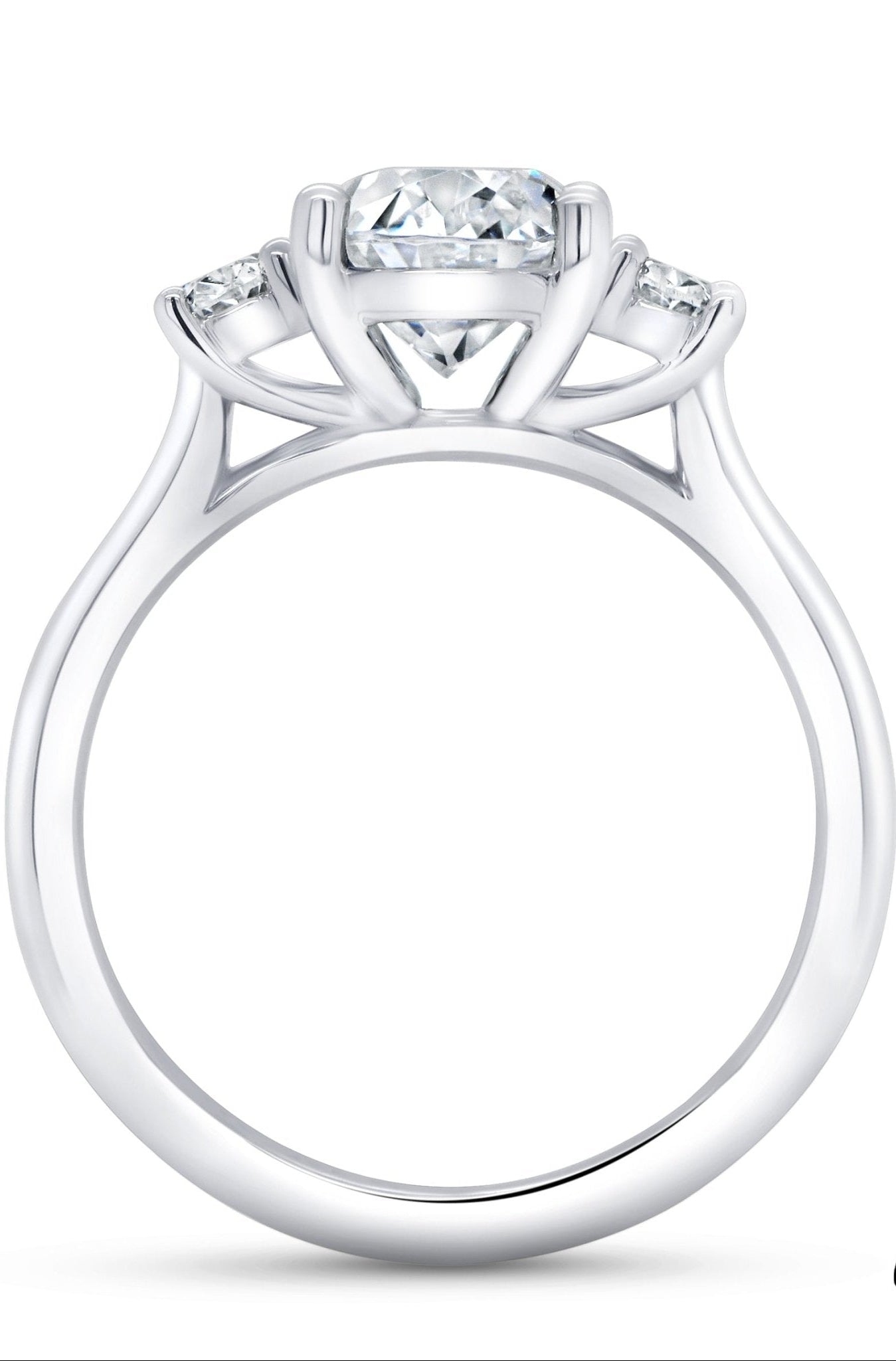 Vardy's Collection Round and Emerald Cut Diamond 3 Stone Engagement Ring in White Sterling Silver (1.06ct)