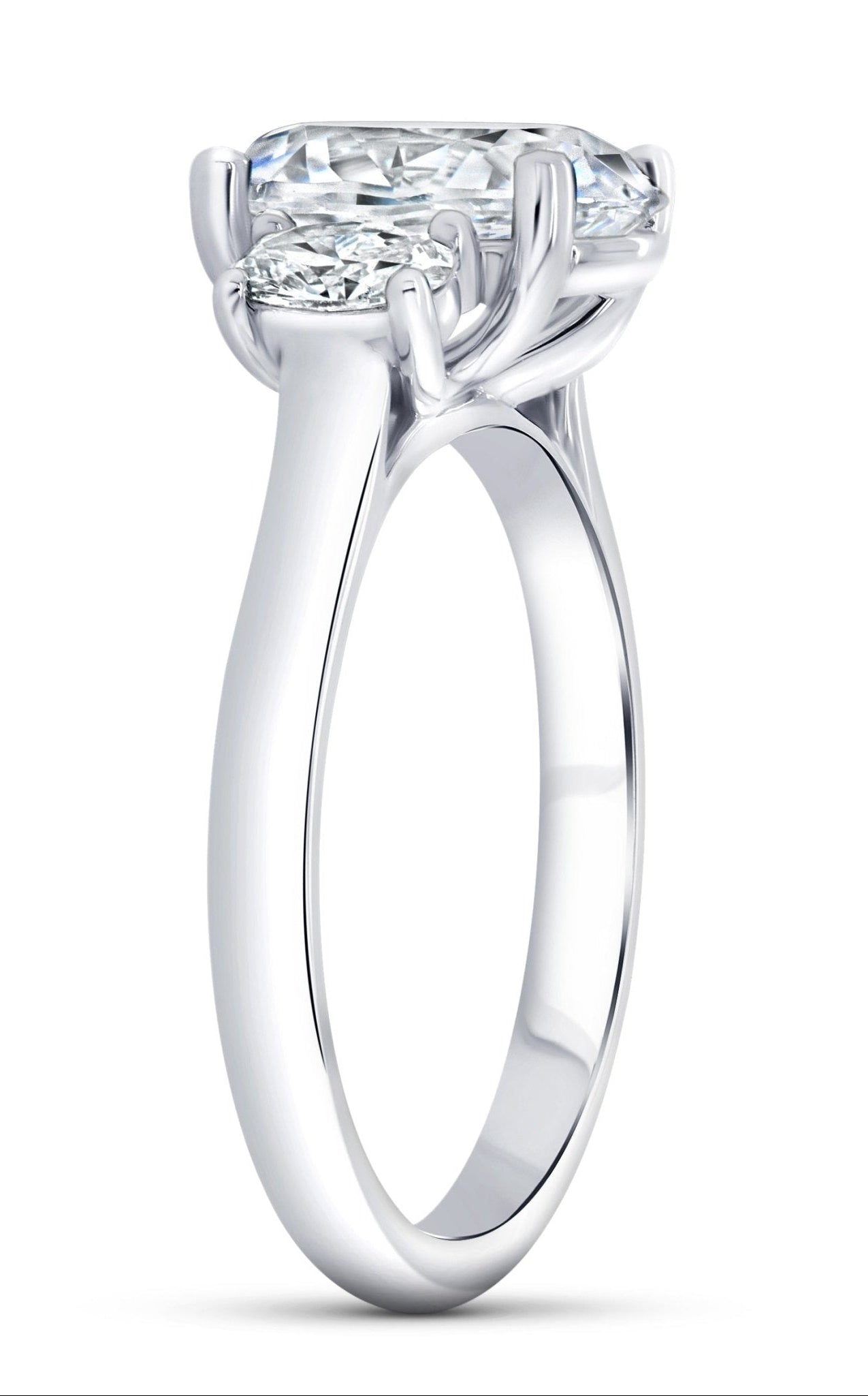 Vardy's Collection Round and Emerald Cut Diamond 3 Stone Engagement Ring in White Sterling Silver (1.06ct)