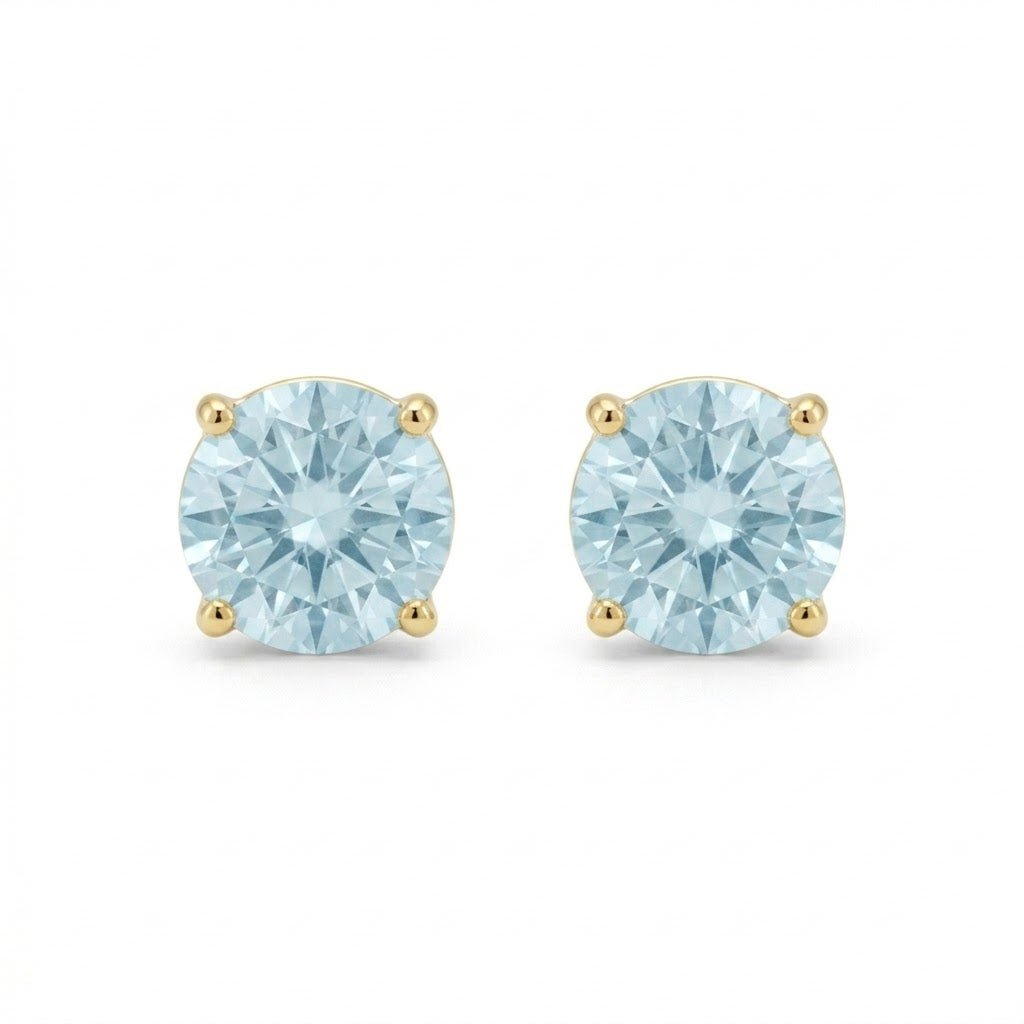 Vardy's Collection Round Aquamarine Stud Earrings in 14K Yellow Gold (0.65ct)