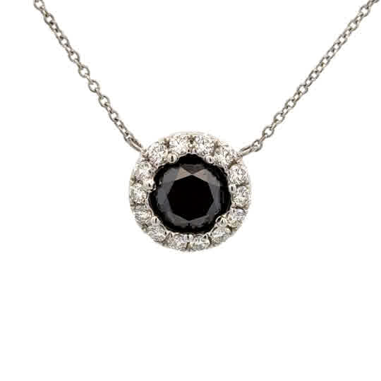 Vardy's Collection Round Black and White Diamond Halo Pendant Necklace in 18K White Gold (3.27tcw)
