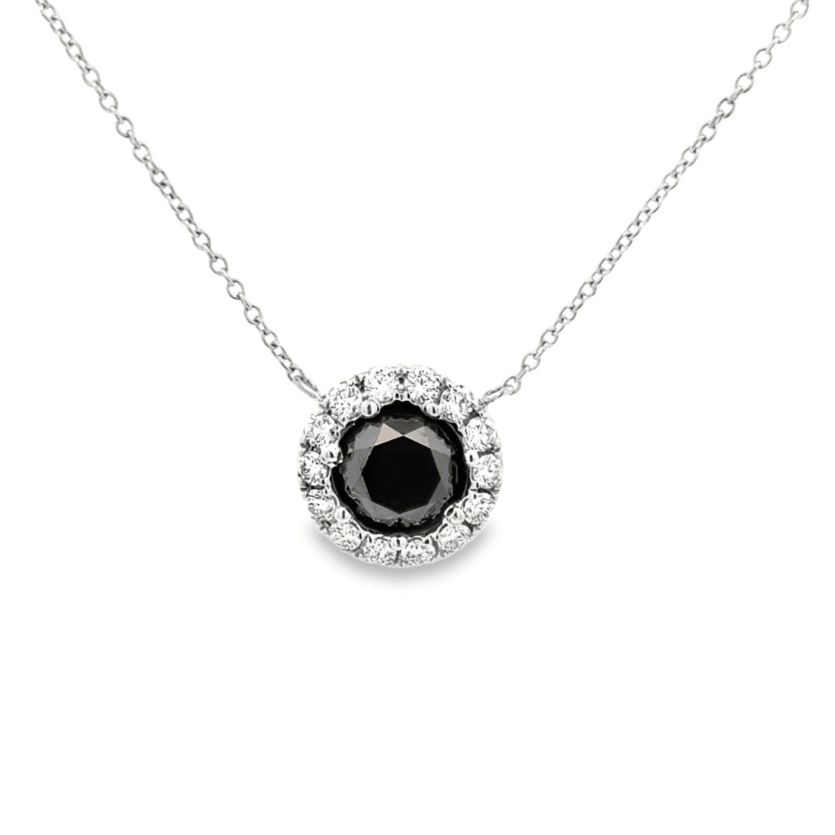 Vardy's Collection Round Black and White Diamond Halo Pendant Necklace in 18K White Gold (3.27tcw)