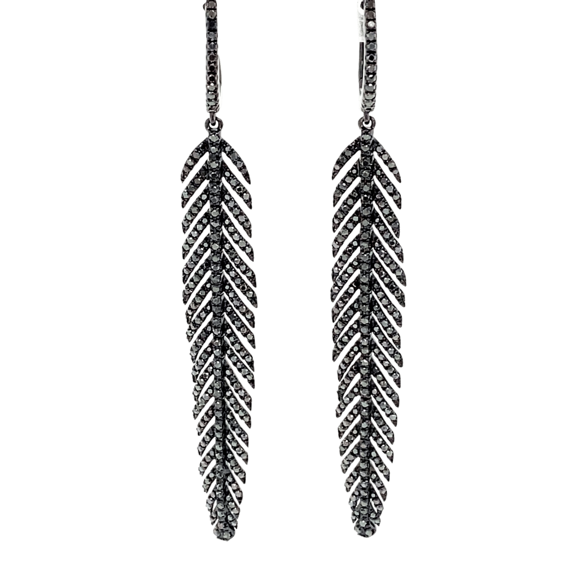 Vardy's Collection Round Black Diamond Drop Earrings in 18K White Gold (1.31tcw)