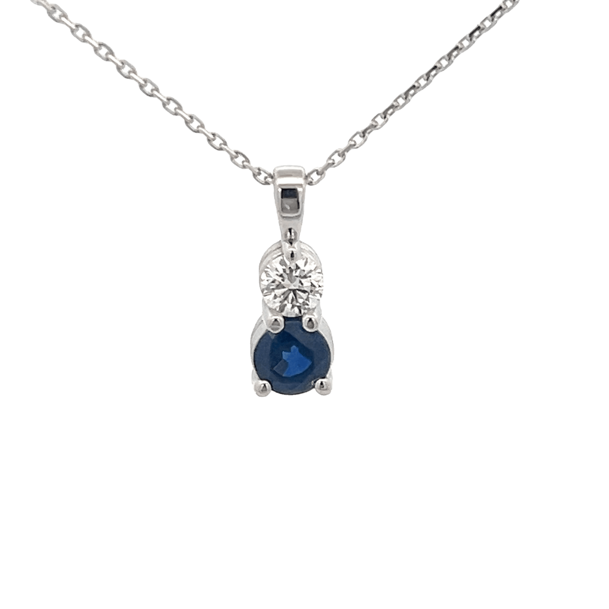 Vardy's Collection Round Blue Sapphire and Diamond Drop Pendant Necklace in 14K White Gold (1.221ct)