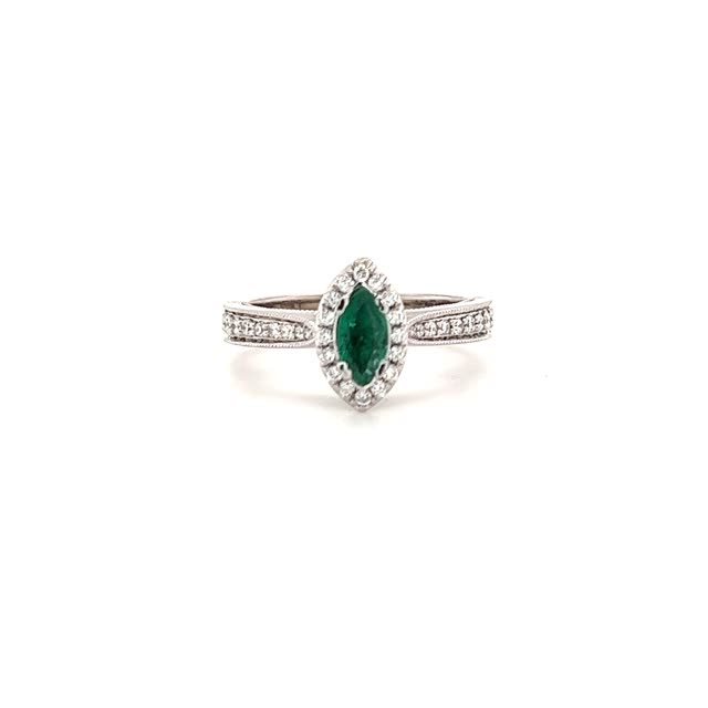 Vardy's Collection Round Diamond and Marquise Emerald Contemporary Fashion Ring in 18K White Gold (0.695ctw)