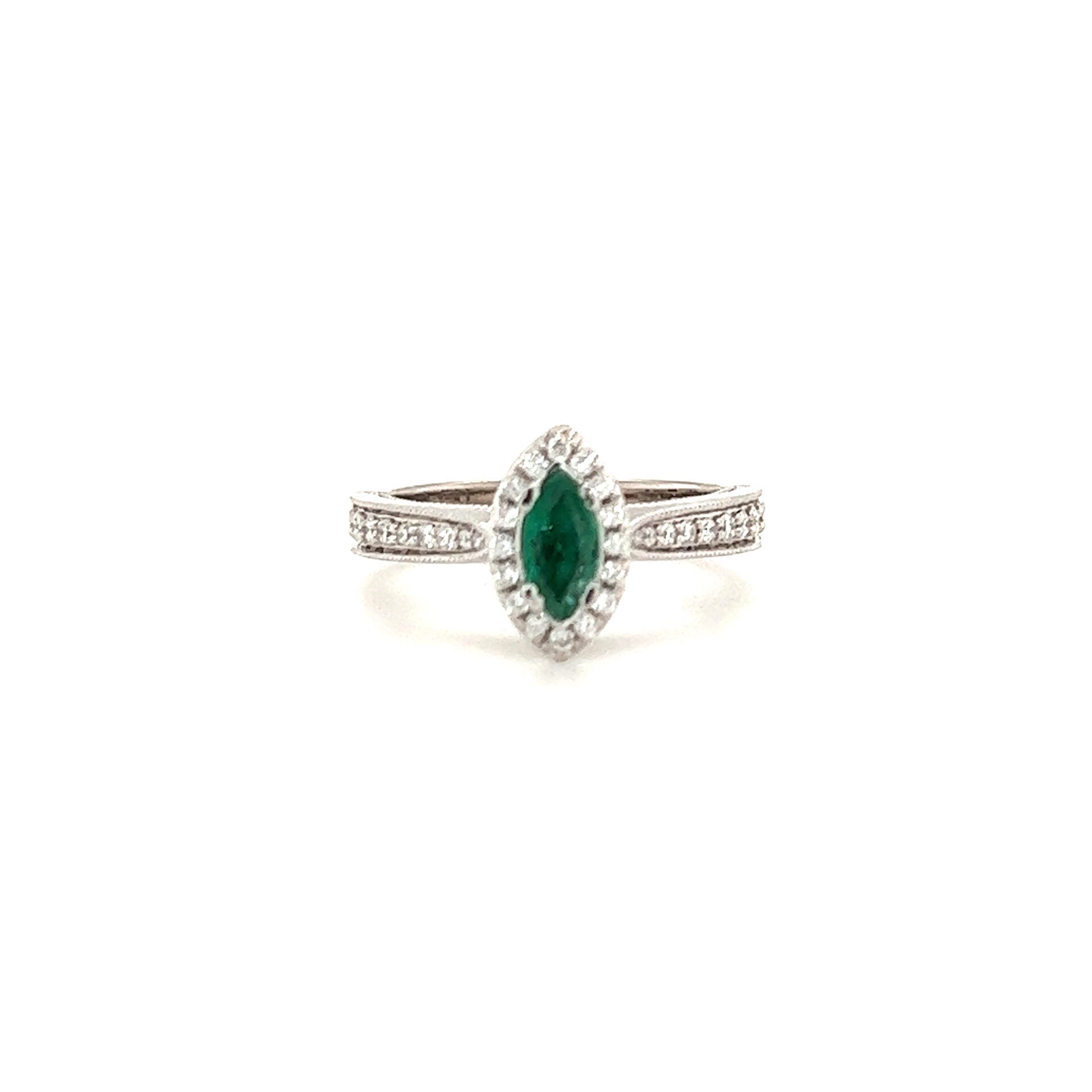 Vardy's Collection Round Diamond and Marquise Emerald Contemporary Fashion Ring in 18K White Gold (0.695ctw)