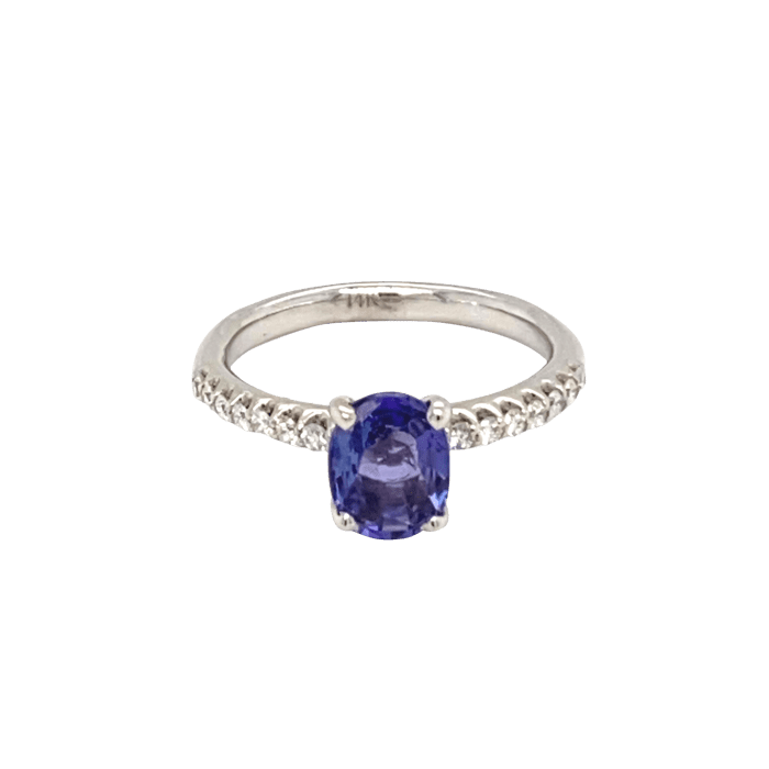 Vardy's Collection Round Diamond and Oval Purple Sapphire Fashion Ring in 14K White Gold (1.90ct)