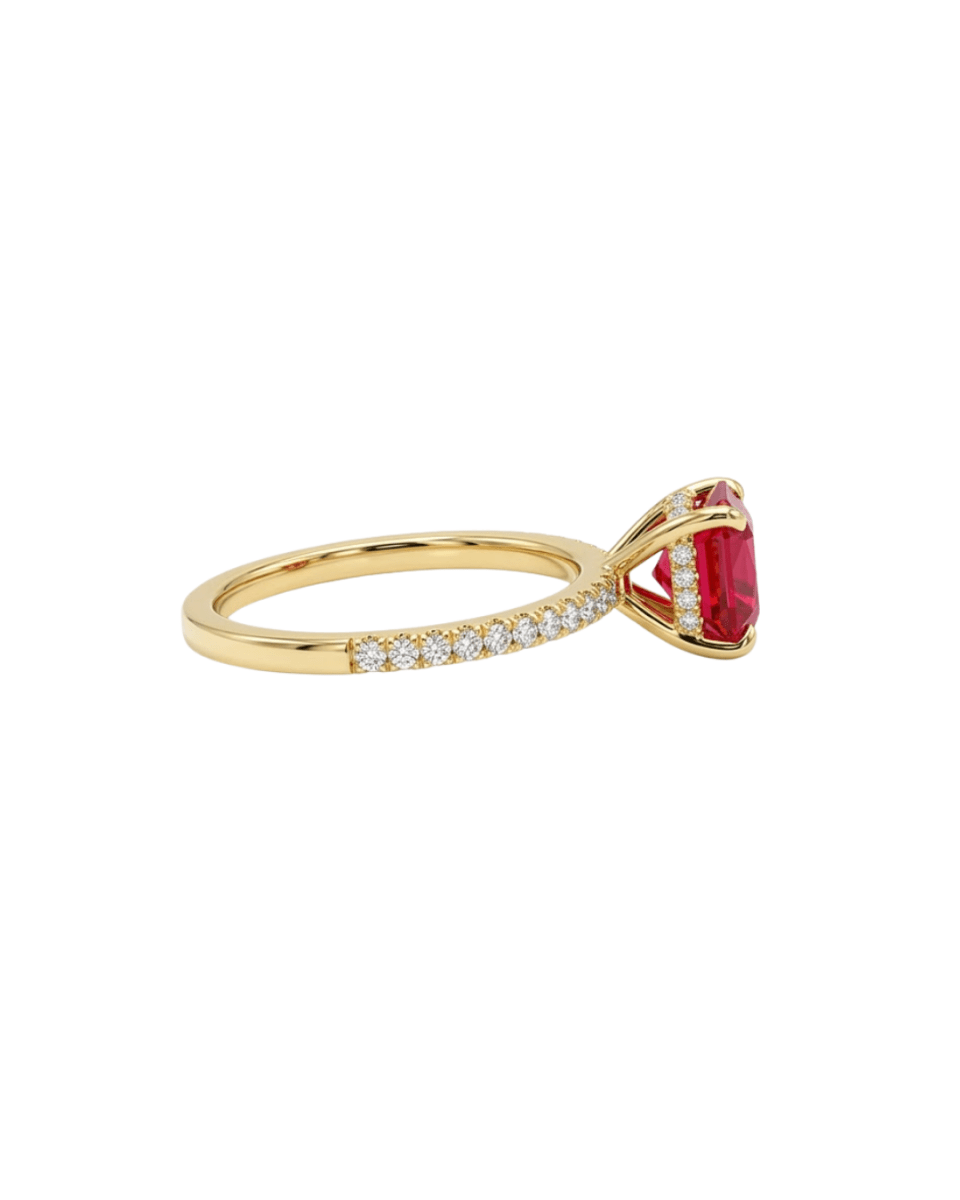 Vardy's Collection Round Diamond and Oval Ruby Halo Fashion Ring in 18K Yellow Gold (1.72ct)