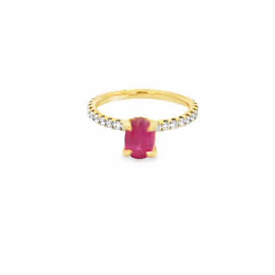 Vardy's Collection Round Diamond and Oval Ruby Halo Fashion Ring in 18K Yellow Gold (1.72ct)