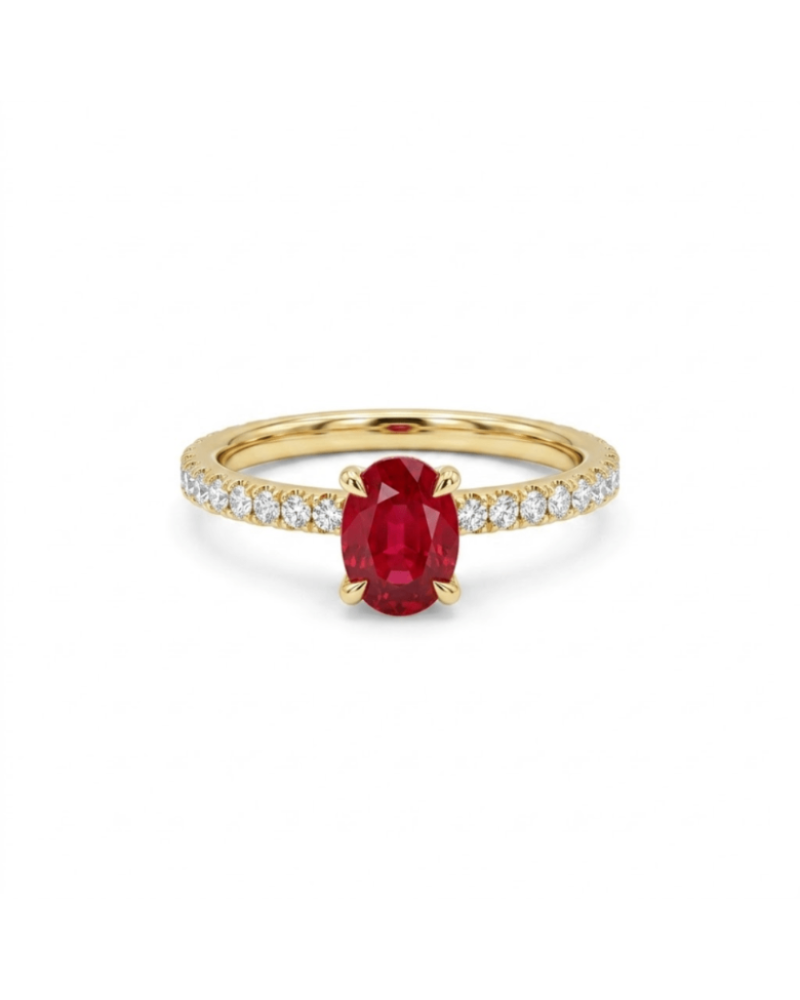 Vardy's Collection Round Diamond and Oval Ruby Halo Fashion Ring in 18K Yellow Gold (1.72ct)