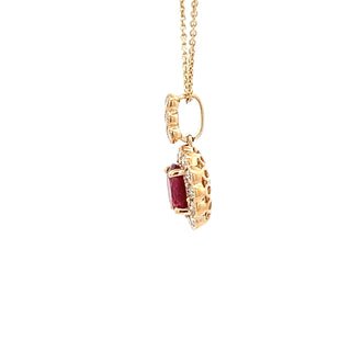 Vardy's Collection Round Diamond and Oval Ruby Halo Pendant Necklace in 14K Yellow Gold (2.04ct)