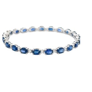 Vardy's Collection Round Diamond and Oval Sapphire Tennis Bracelet in 14K White Gold (16.17ctw)