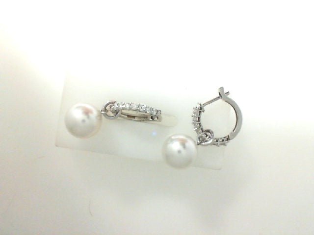 Vardy's Collection Round Diamond and Pearl Hoop Earrings in 14K White Gold (0.51ct)