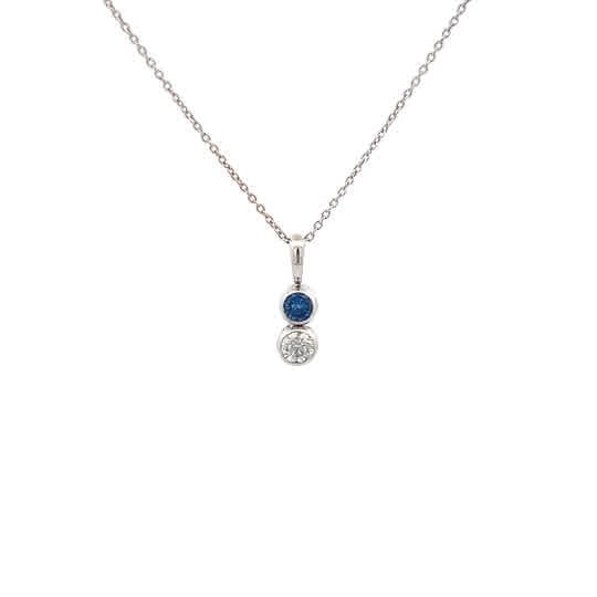 Vardy's Collection Round Diamond and Rectangular Cushion Sapphire Drop Pendant Necklace in 14K White Gold (0.4ct)