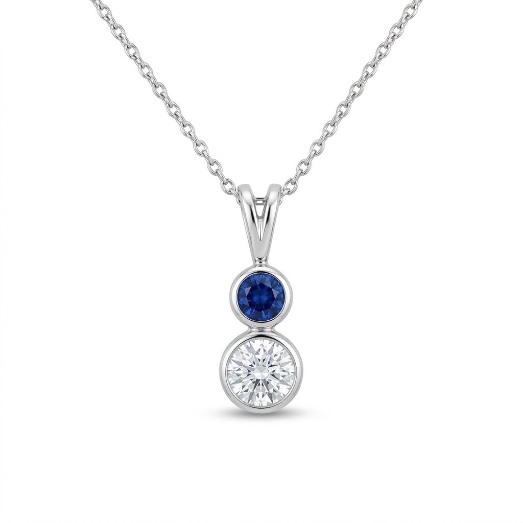 Vardy's Collection Round Diamond and Rectangular Cushion Sapphire Drop Pendant Necklace in 14K White Gold (0.4ct)