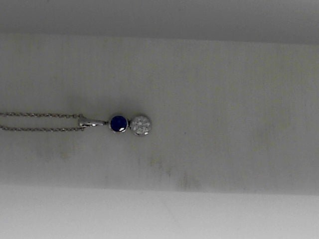 Vardy's Collection Round Diamond and Rectangular Cushion Sapphire Drop Pendant Necklace in 14K White Gold (0.4ct)