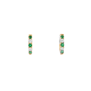 Vardy's Collection Round Diamond and Round Emerald Huggie Earrings in 14K Yellow Gold (0.14ctw)
