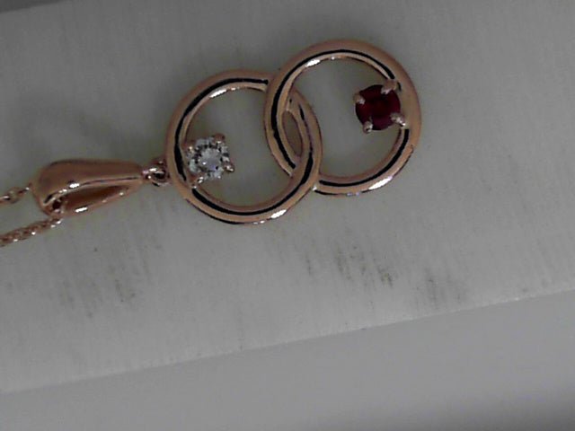 Vardy's Collection Round Diamond and Round Ruby Open Link Pendant Necklace in 14K Rosé Gold (0.23ct)