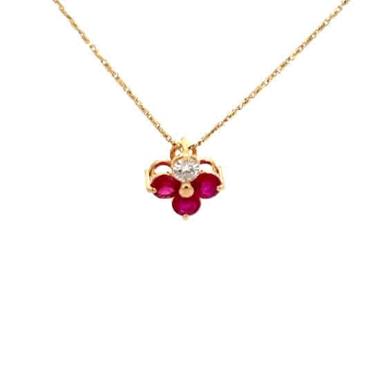 Vardy's Collection Round Diamond and Ruby Cable Link Pendant Necklace in 14K Yellow Gold (1.07ct)