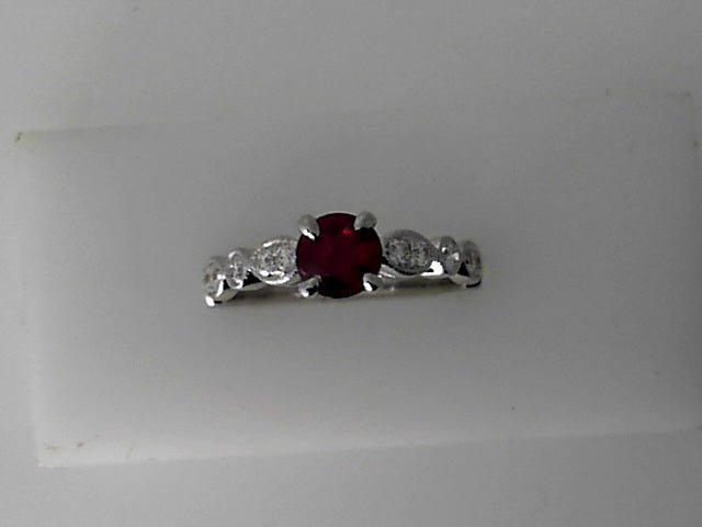 Vardy's Collection Round Diamond and Ruby Fashion Ring in 14K White Gold (1.04tcw)